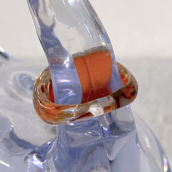 Vintage Art Glass Handmade Orange Black Gold Band Ring - Picture 4 of 14